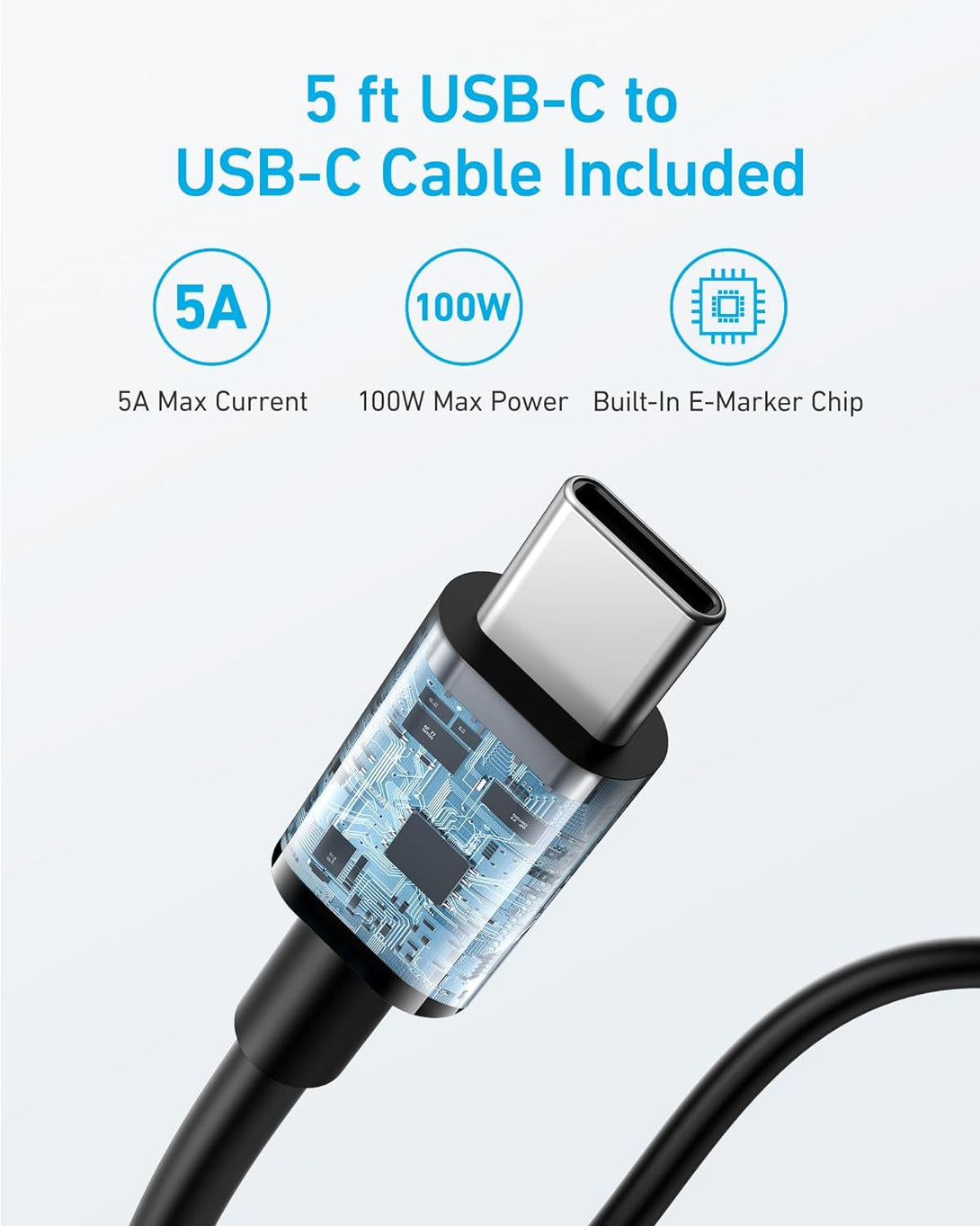 Anker 67W USB C Charger, 3 Port PIQ 3.0 Compact and Foldable Fast Charger for Macbook Pro, Ipad, Galaxy, Iphone and More (5FT USB-C Cable Included)
