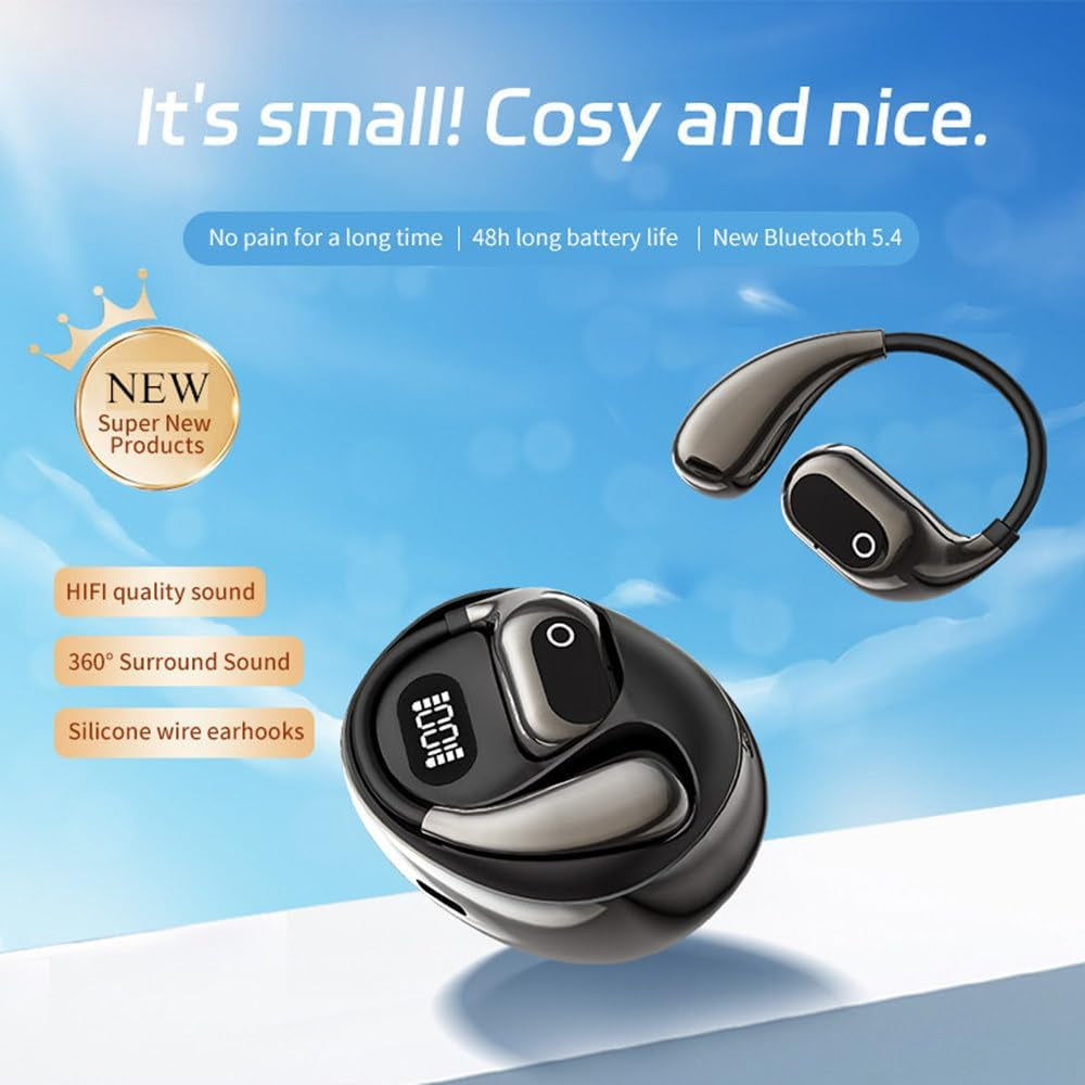 Bluetooth Earbuds Wireless Bluetooth Open Ear Headphones Device Travel Business Stereo Headphones Headset 18Hrs Total Playback Support Single or Twin Model for Cycling Jogging Running Driving