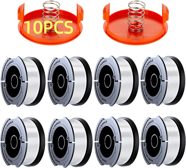 10 Pack Weed Eater String Compatible with Black+Decker, AF-100 0.065" Weed Wacker String Refill 240Ft Automatic Feed String Trimmer Replacement Spool Line for Black&Decker(8 Spool+2 Cap+2 Spring)
