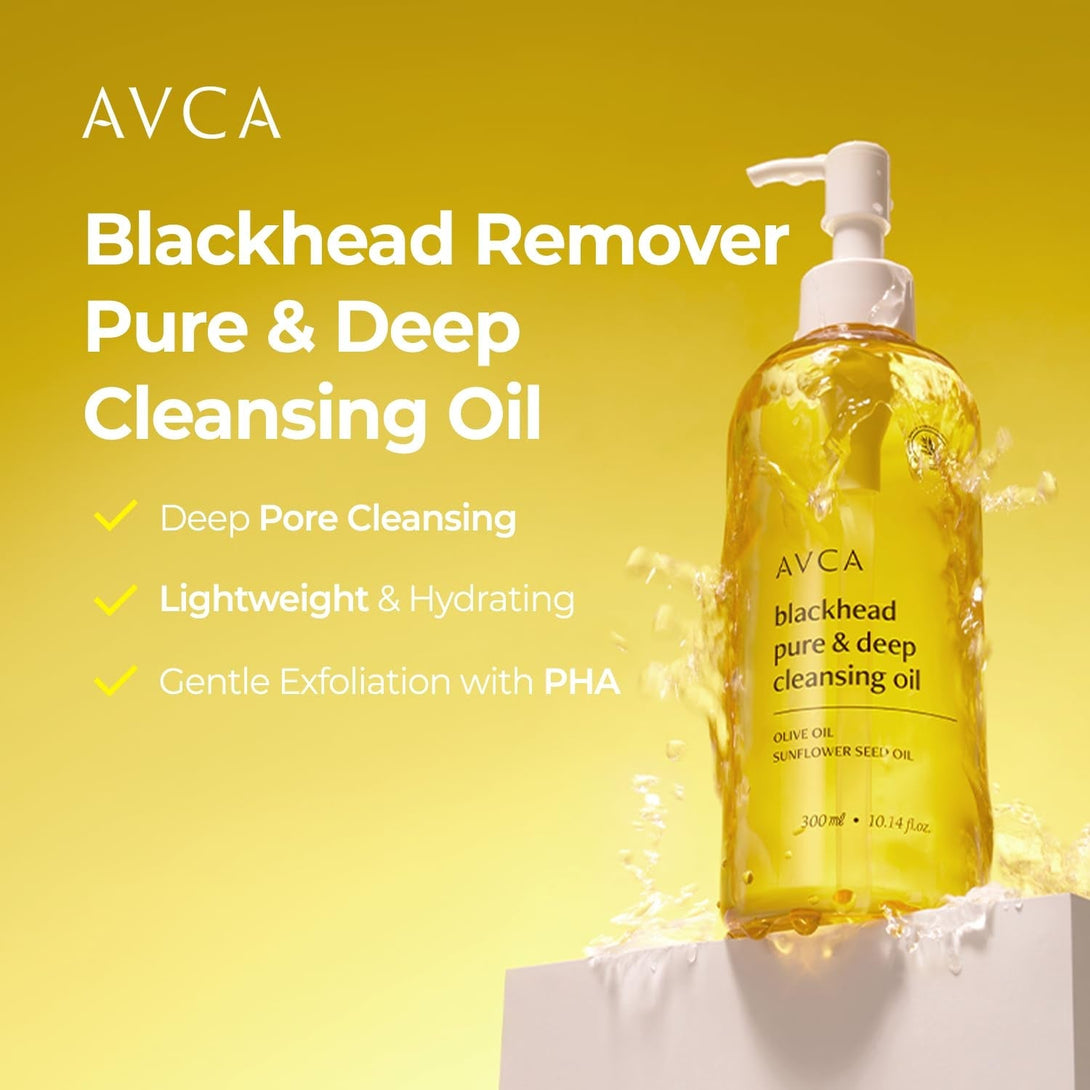 AVCA Korean Blackhead Remover Cleansing Oil 10.14 Fl.Oz.(300Ml) - Oil Cleanser for Face, Makeup Blackhead Remover, Normal & Oily Skin, Face Pore Cleanser