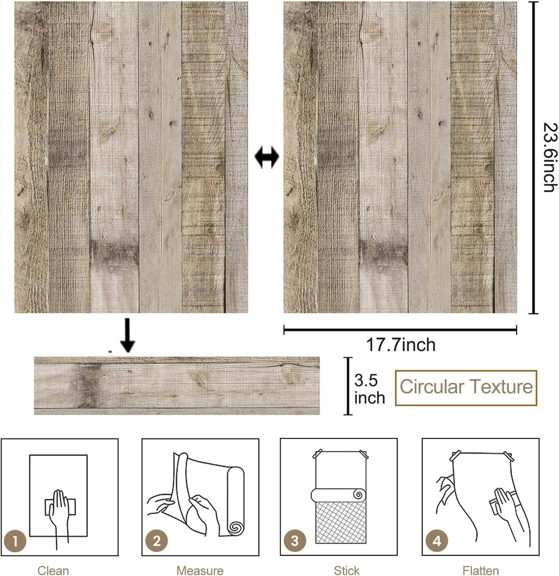 Anmon Peel and Stick Wallpaper Wood Contact Paper, Light Gray Wood Plank Wallpaper 17.7“ X 118”, Shiplap Wall Paper Peel and Stick for Cabinets, Rustic Bathroom Removable Modern Decorative