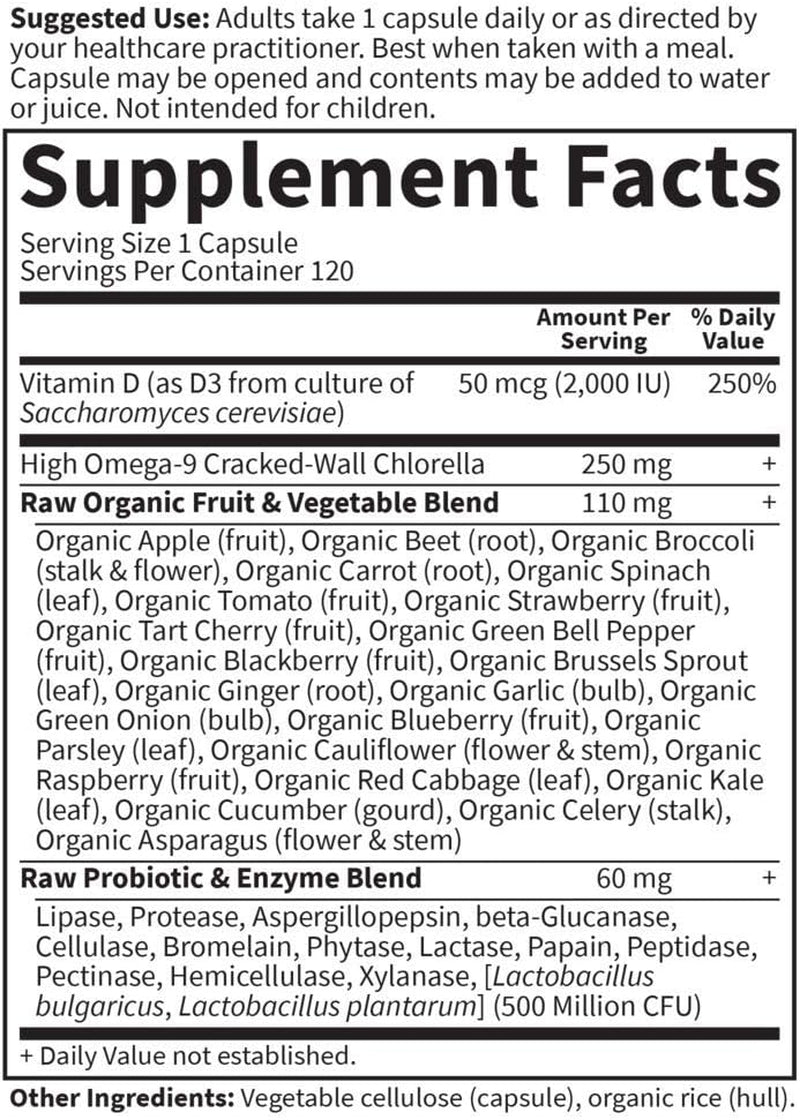 Garden of Life D3 - Vitamin Code Whole Food Raw D3 Vitamin Supplement, 2000 Iu, Dairy and Gluten Free, Vegetarian, 120 Capsules D3 with Organic Green Cracked Wall Chlorella plus Probiotics