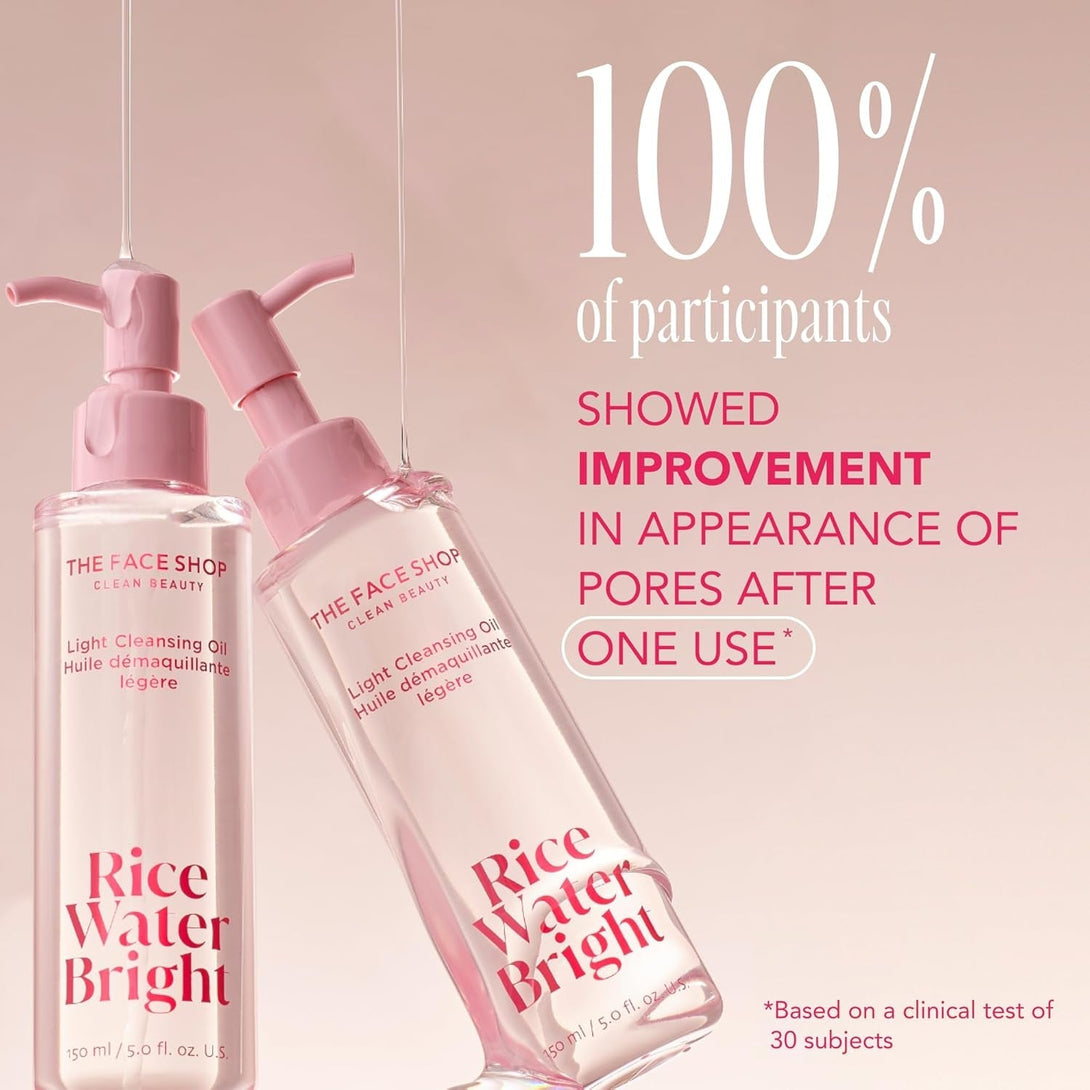 The Face Shop Rice Water Bright Light Facial Cleansing Oil, Daily Makeup Remover, Oil Cleanser, Vegan, Korean Skin Care with Jojoba Oil, Face Pore Cleanser, 150Ml