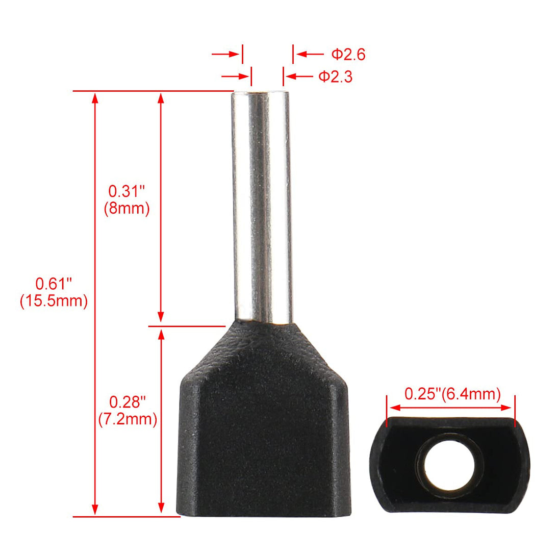 Baomain AWG 16/1.5Mm² Wire Copper Crimp Connector Twin Insulated Ferrule Pin Cord End Terminal TE1508 Black Pack of 100