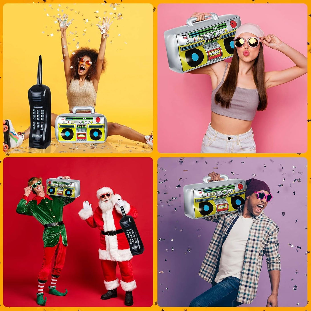 2 Pieces Inflatable Radio Boombox Inflatable Mobile Phone Props for 80S 90S Party Decorations Hip Hop Theme Birthdays Party Supplies