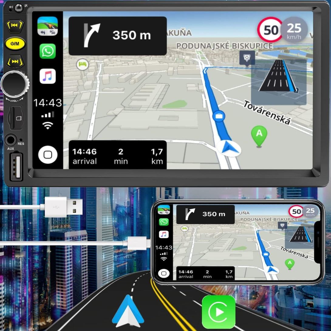 7 Double Din Touch Screen Car Radio with Apple Carplay,7 Inch Bluetooth Car Stereo with Backup Camera, FM Steering Wheel Controls,Mirror Link Navigation,Usb/Tf/Subwoorf/240 Watts