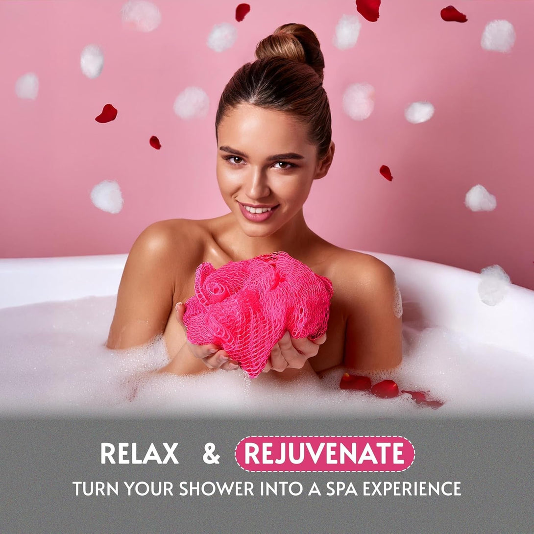 Bath Sponge Exfoliating Washcloth for Body African Net Shower Exfoliating Towel Back Scrubber Shower Rag Bath Accessories for Smoother Skin (Pink)