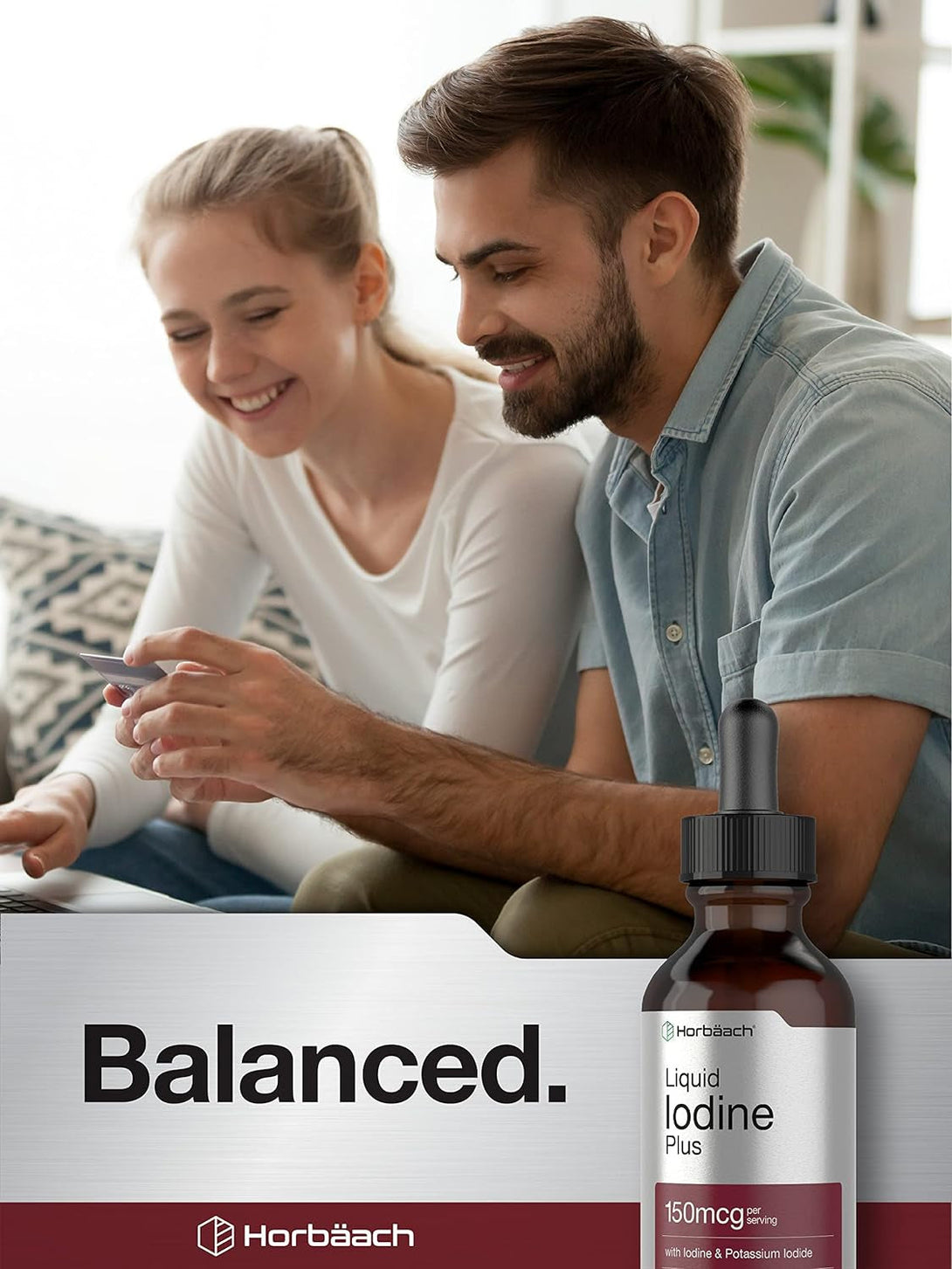 Horbäach Liquid Iodine Drops | 2 Fl Oz | 150 Mcg | Iodine & Potassium Iodide Liquid Tincture | Vegetarian, Non-Gmo, Gluten Free Supplement