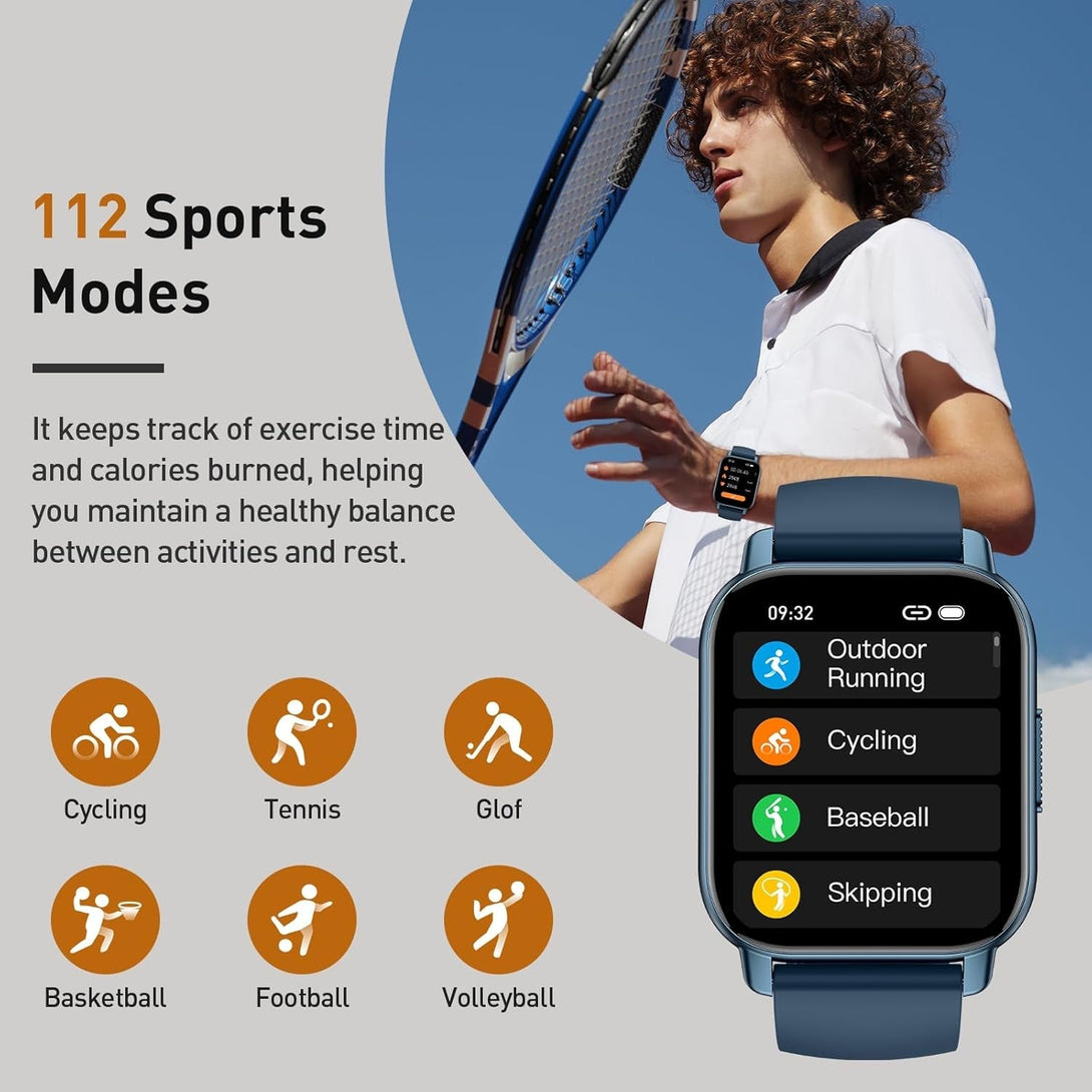 Smart Watch for Men Women, 1.85" HD Screen Smartwatch (Answer/Make Call) with Heart Rate Sleep Monitor Pedometer, 110+ Sports Mode Fitness Watch, IP68 Waterproof Fitness Tracker for Android Ios, Blue