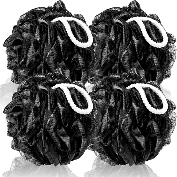Loofah Sponge Xxl-100G 4 Pack, Bath Sponge Soft Mesh Shower Puff Loofah for Men, Exfoliating Body Scrubber for Women, Shower Accessories (Black)