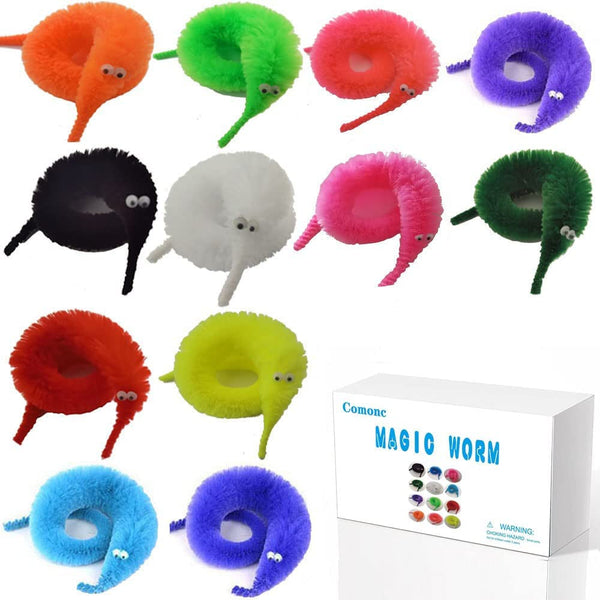 60 Pcs Magic Twisty Worm Wiggly Fuzzy Worms on a String Toys for Party Supplies,12 Colorsâ€¦
