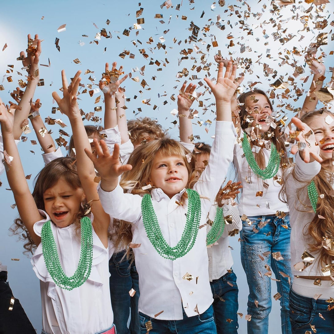 100PCS St Patricks Day Accessories, Green St. Patricks Day Beads Necklace, 33" round Beads Irish Saint Patricks Necklaces Costume Bulk, Parade Throw Accessories for Wedding Birthday St. Patricks Decor