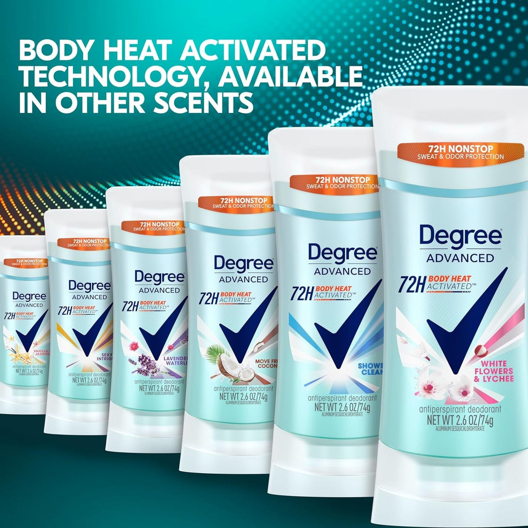 Degree Advanced Protection Antiperspirant Deodorant White Flowers & Lychee for 72-Hour Sweat & Odor Control for Women, with Body Heat Activated Technology, 2.6 Oz