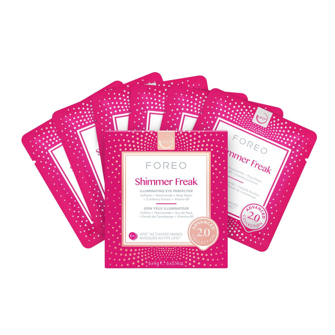 FOREO Shimmer Freak Advanced Collection 2.0 Ufo-Activated Facial - Eye Contour Illuminating - Beauty & Personal Care - Rose Water - Niacinamide - All Skin Types - Wrinkles - Puffiness - 6 Pcs in Pack