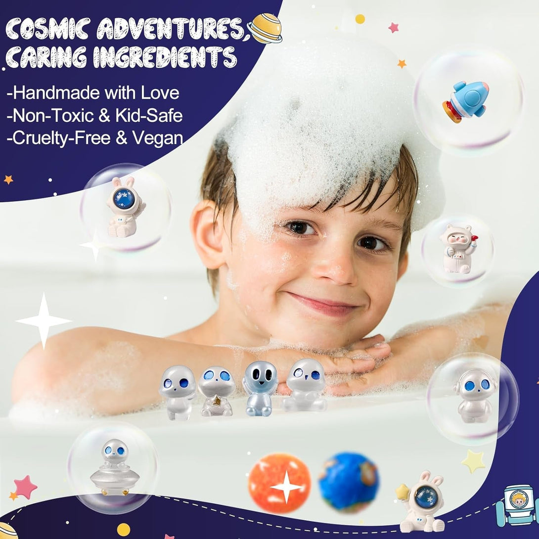 20 Pack Galaxy Bath Bombs for Kids with Space Explorer Toys, Cosmic Adventure Kids Bath Bombs with Astronauts, Rockets, Planets & Glow-In-The-Dark Aliens Inside,End-Of-School Year Gifts