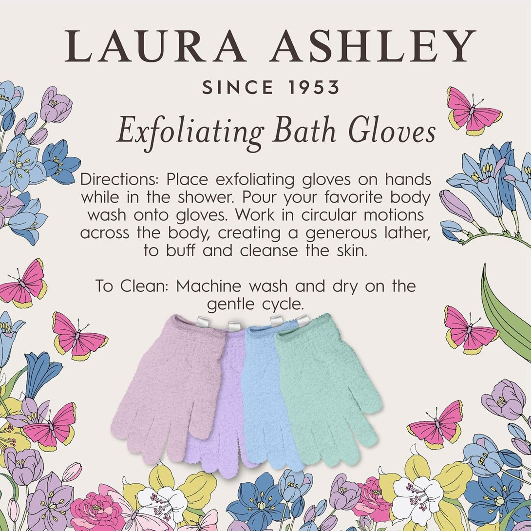 Laura Ashley Exfoliating Gloves Body Scrubber 8Pcs, 4 Pairs Women'S Exfoliating Body Scrubber for Bath and Shower