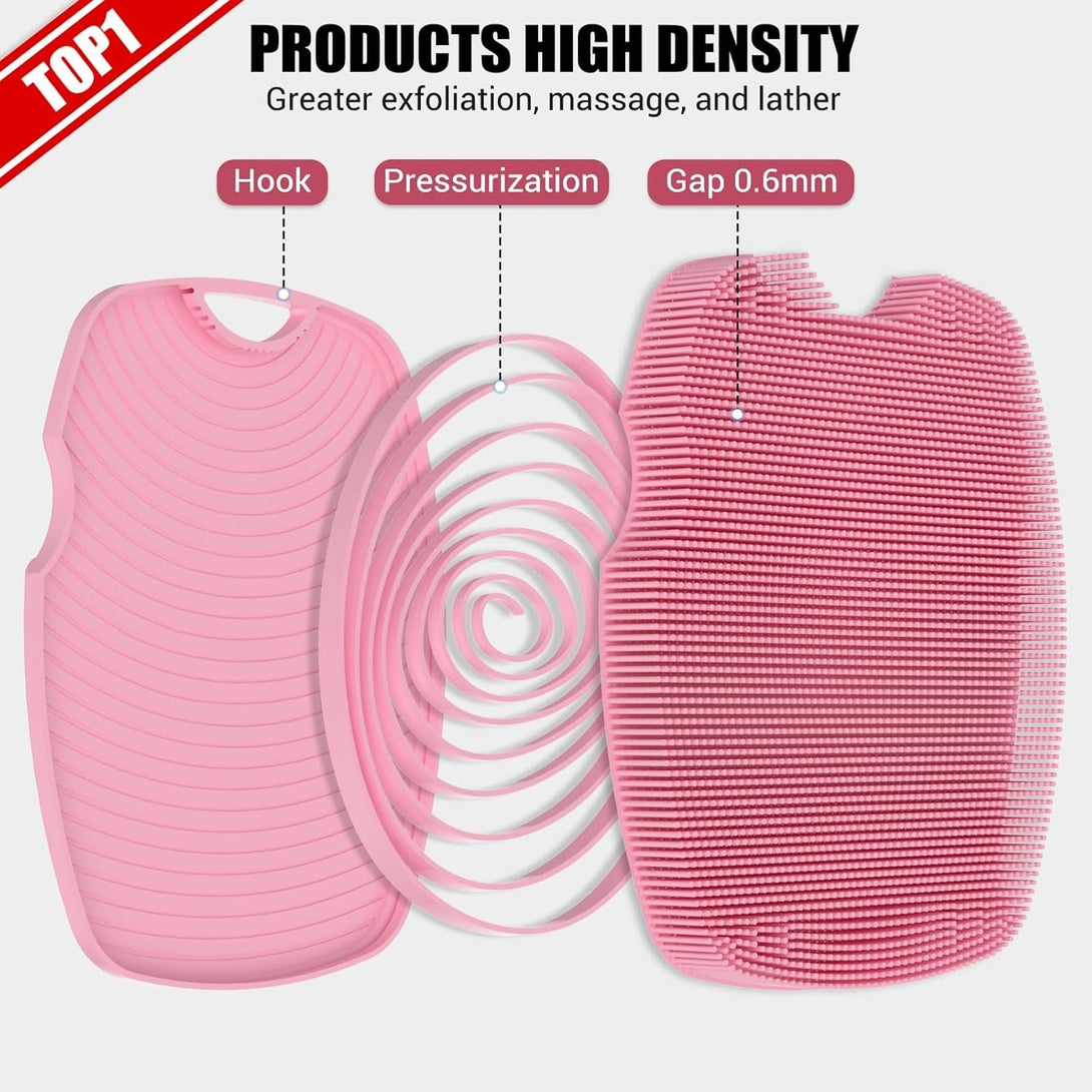 Silicone Body Scrubber - Zinc Infused - Highly Elastic Bristles - Exfoliating Body Scrubber for Cellulite Reduction,Blood Circulation,Massage for Flawless Skin - Pink
