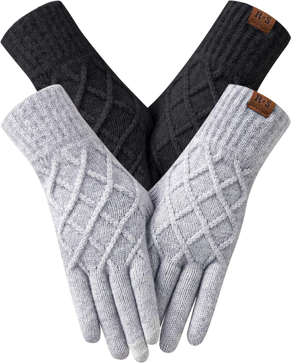 REACH STAR 2 Pairs Winter Gloves for Women Touch Screen Elastic Thermal Knit Lining Warm Gloves for Cold Weather