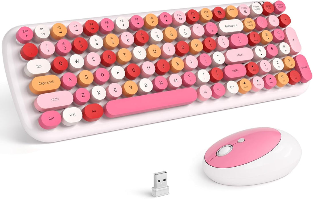MOFII Wireless Keyboard and Mouse Combo, 2.4Ghz Retro Typewriter Keyboard and Cute Mouse for Computer PC Desktops Laptop Windows(White Mix)