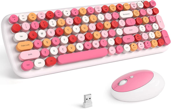 MOFII Wireless Keyboard and Mouse Combo, 2.4Ghz Retro Typewriter Keyboard and Cute Mouse for Computer PC Desktops Laptop Windows(White Mix)