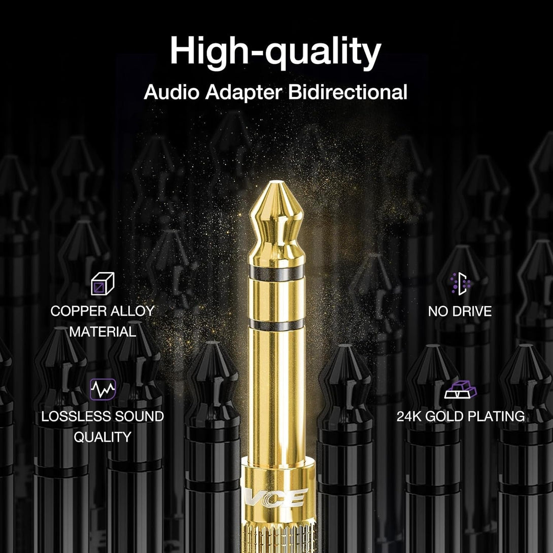 VCE 6.35Mm (1/4 Inch) Male to 3.5Mm (1/8 Inch) Female Stereo Audio Jack Adapter for Aux Cable, Guitar Amplifier, Headphone, 2 Pack