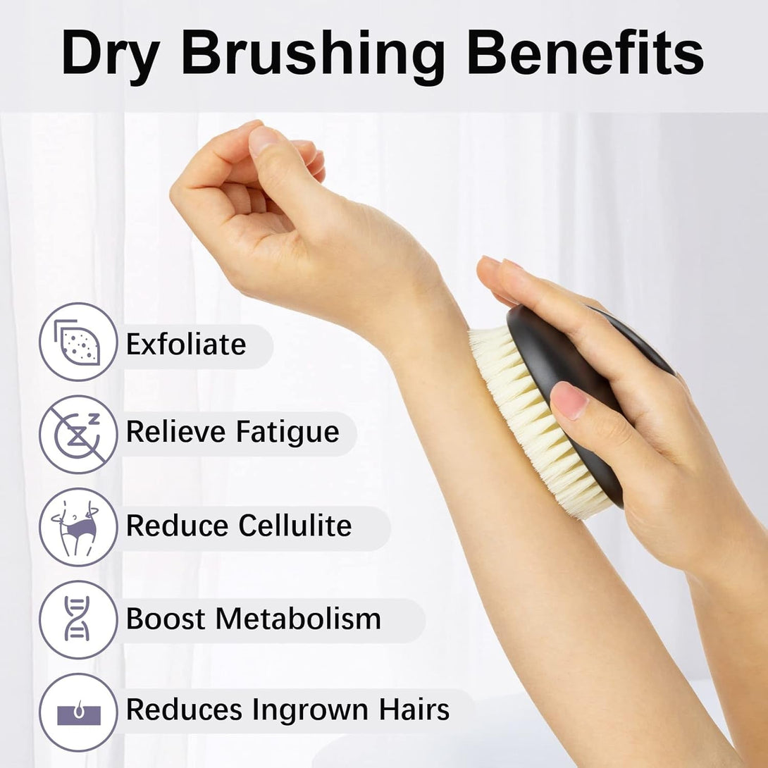 Dry Brushing Body Exfoliating Brush, anti Slip Body Scrubber for Shower, Never Mold Shower Body Cleaning Brush for Deep Cleansing & Soften Skin, Improve Circulation (Black-2 Pack)