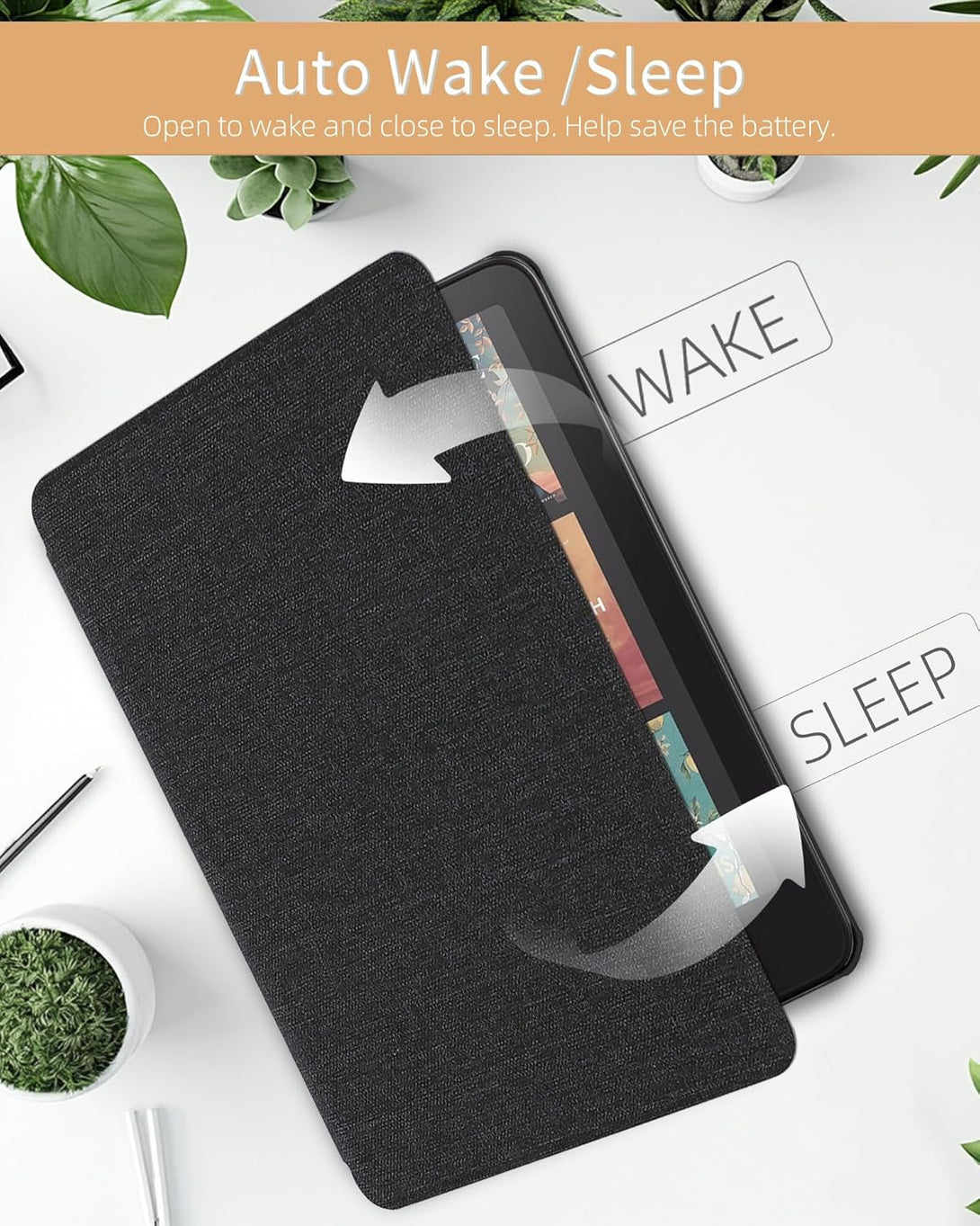WALNEW Case for 7" All-New Kindle Paperwhite 12Th Gen 2024 and Kindle Colorsoft Signature Edition, Premium PU Leather Protective Cover for Kindle Paperwhite with Auto Wake/Sleep (Black)