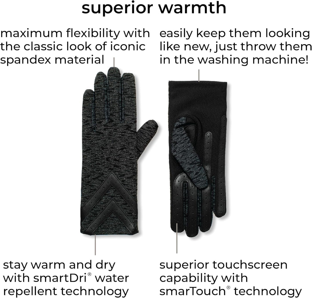 Isotoner Womens Spandex Touchscreen Cold Weather Gloves with Warm Fleece Lining and Chevron Details