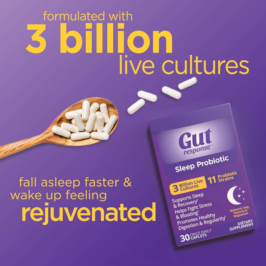Sleep Probiotic for Men & Women, Slows down Digestive Aging, Supports Sleep and Recovery, Promotes Healthy Gut, Vegan, Gluten Free & Soy Free, 3 Billion CFU, 30 Caplets