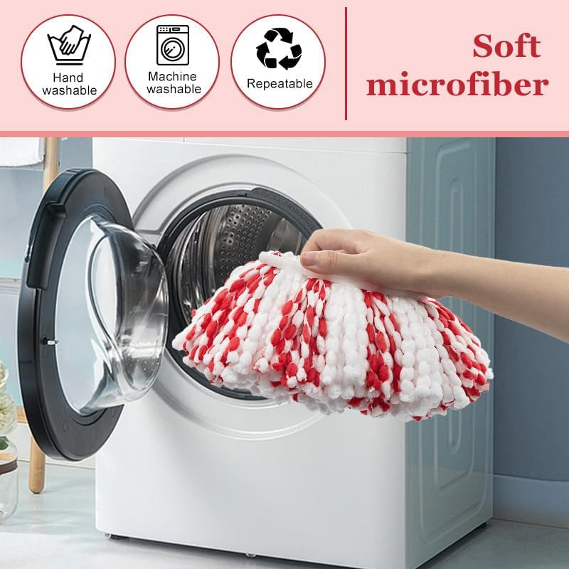 4-Pack Mop Replacement Heads Compatible with Ocedar Easywring 1-Tank Spin System, up 40% More Cleaning Power Mop Replace Head, Microfiber and Machine Washable Deep Cleaning Mop Refills (Red)