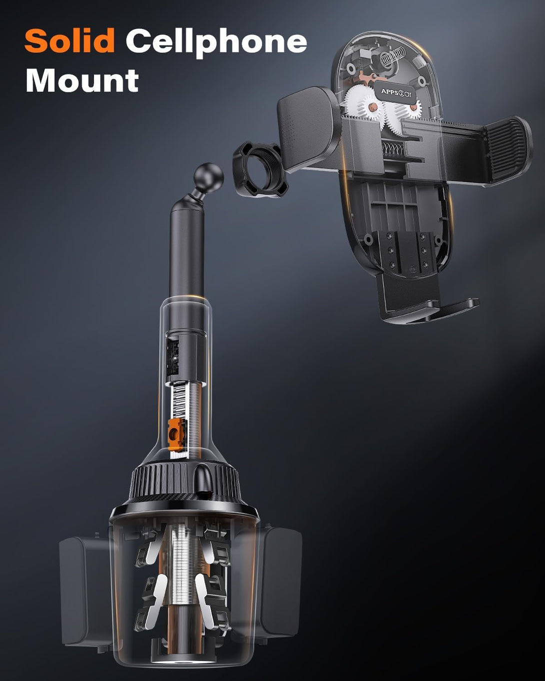 Apps2Car Universal Car Cup Phone Holder | Quick Extension Long Arm | 360° Swivel | Adjustable for Iphone, Samsung, Google, and All Smartphones | Stable & No Shake Design