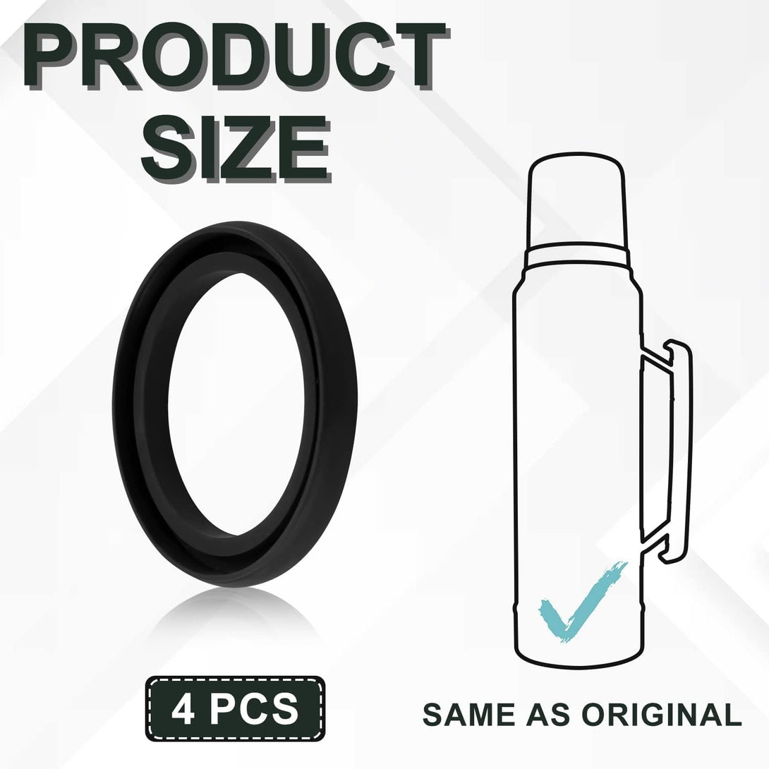 4Pcs Silicone Replacement Gaskets Classic for Stanley, Silicone Seal Gasket for Thermos Compatible with Stanley Classic 20 Oz 1.0 QT 1.5 QT 2 QT 2.5 QT Vacuum Bottle Stopper Black