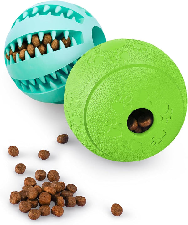 HIPPIH Dog Puzzle Toy 2 Pack, Interactive Dog Toys for Treat Dispensing, Durable Puppy Toys for Teething, Dog Treat Ball for Teeth/Slow Feeder/Iq Training/Playing, Blue-2.75‘’, Green-3.14‘’