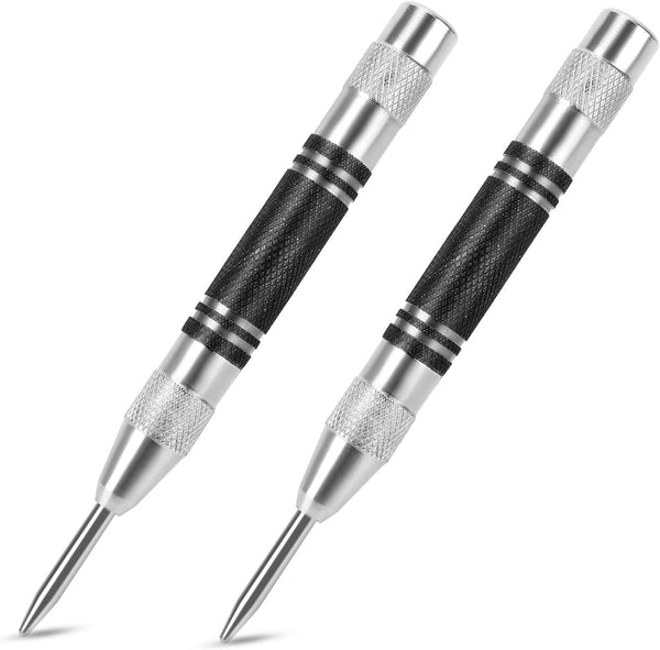 2Pcs Heavy Duty Automatic Center Punch, 5'' Premium Steel Spring Loaded Center Hole Punch, Adjustable Spring Impact Center Marker Scriber Tool for Metel, Plastics, Wood, Glass by Karmiero