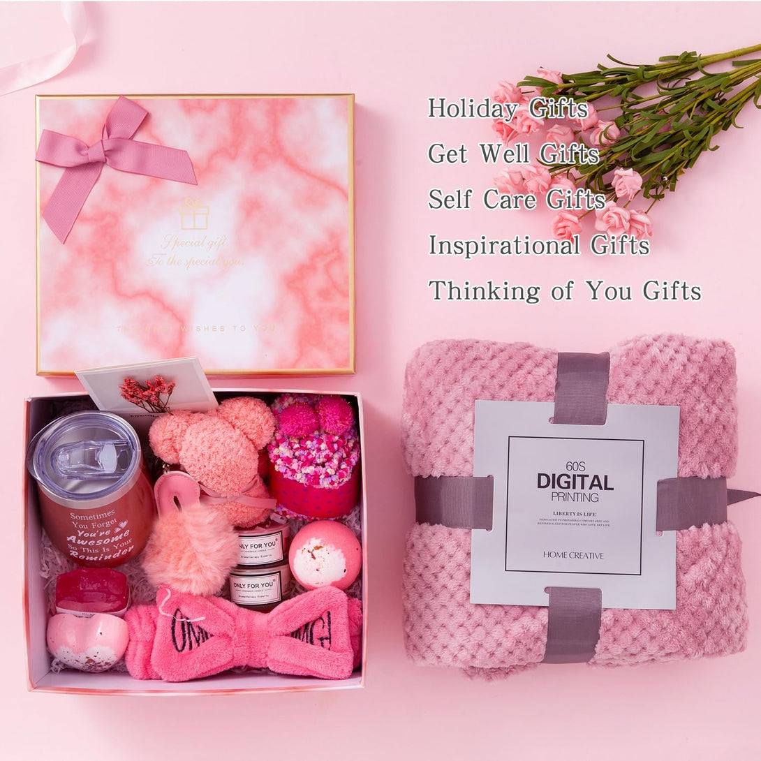 Birthday Gifts for Women,Pink Gifts Box for Women Gifts Basket Care Package Get Well Soon Gifts Relaxing Set Self Care Gifts Unique Gifts Box Birthday Presents Female Friendship Gifts