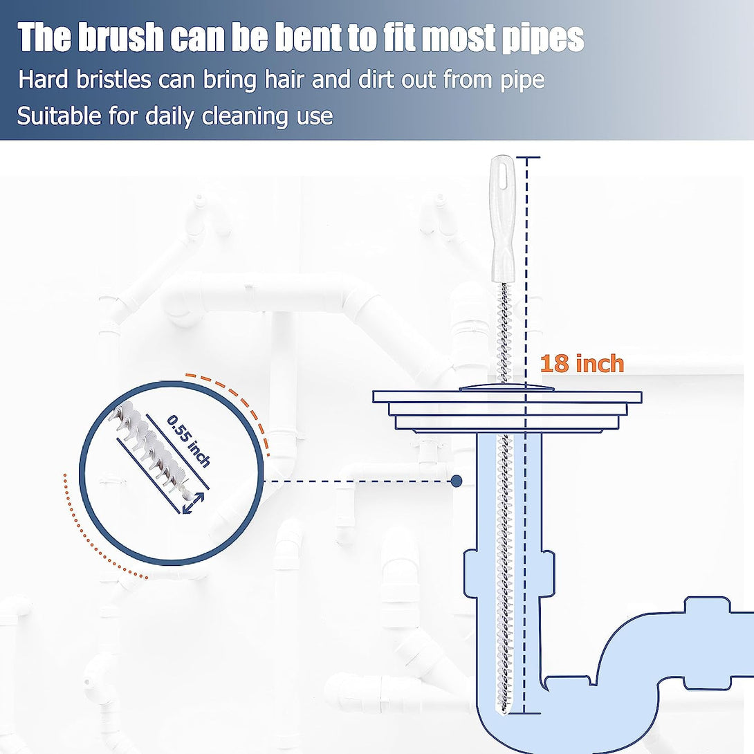 35.5Inch Drain Clog Remover(1Pcs), 25Inch Drain Snake Hair Remover(6Pcs) ＆ Cleaning Brush(2Pcs), Hair Catcher Drain Auger Cleaner Tool Set for Toilet, Kitchen Sink, Bathroom Tub, Sewer, 9 Pack