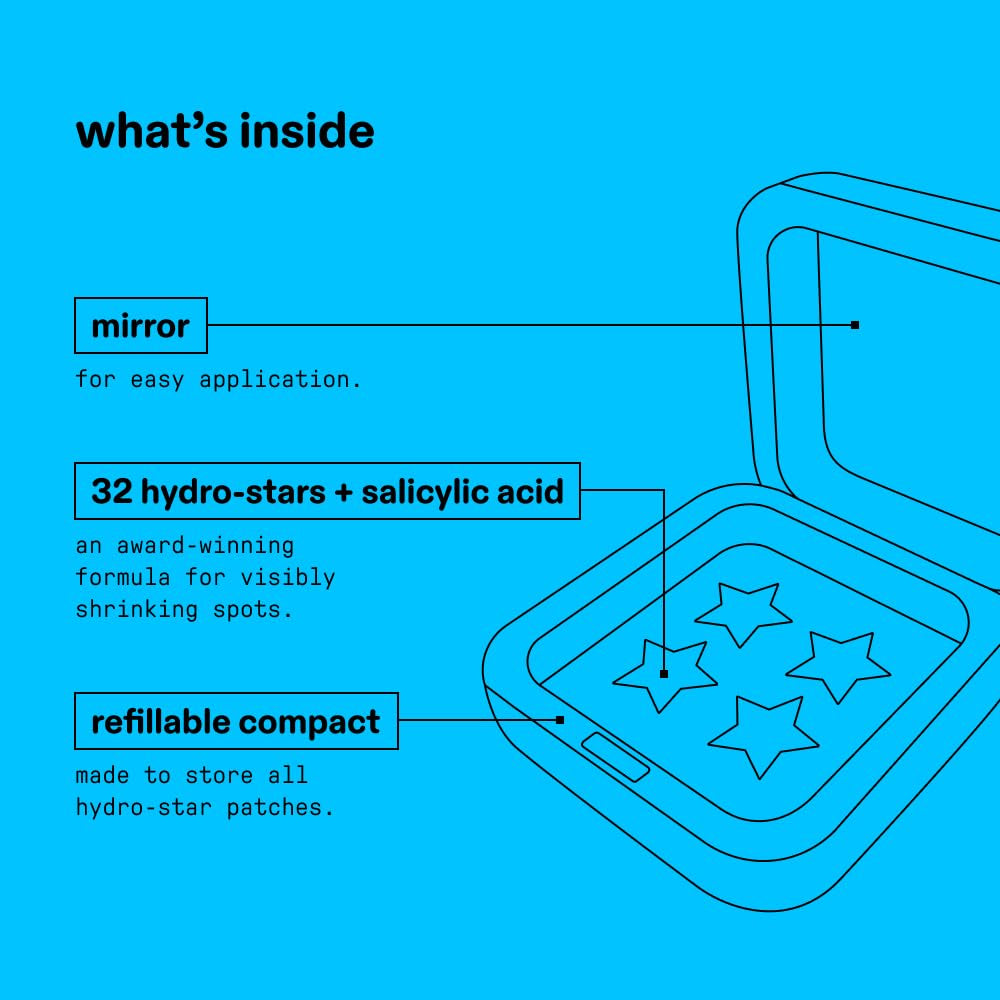 Starface Hydro-Star + Salicylic Acid Pimple Patches and Big Blue Compact, Helps Shrink and Soothe Deeper Spots, Cute Star Shape, Vegan, 32 Count