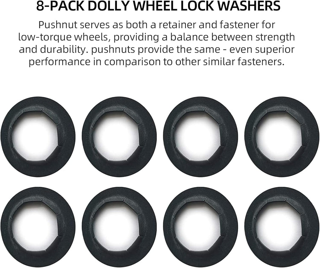 AR-PRO (8 Pack) Hard-To-Find Spring Steel Push-On Pushnuts - Dolly Wheel Lock Washers Fits 5/8" Dolly Axle Rods with Oiled Phosphate Finish