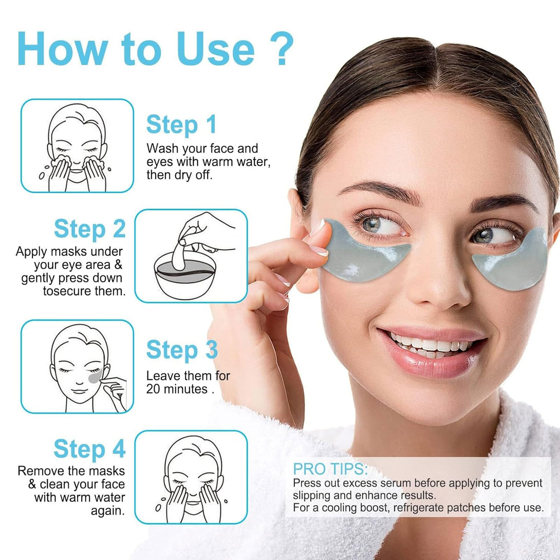 LAVONE under Eye Patches-30 Pairs Hydrating & Anti-Aging Eye Mask Skin Care for Dark Circles and Puffiness,Reduce Wrinkles,Eye Bags and Fine Lines,Eye Masks for Women and Man,With Hair Clips