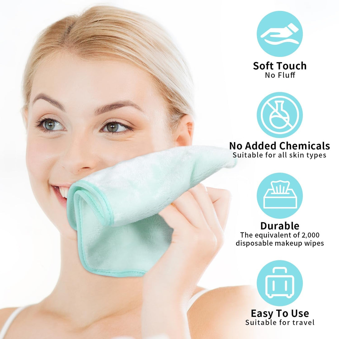 Makeup Remover Cloth 7-Day Set, 15" X 6.5" Reusable Makeup Remover Towels, Makeup Washcloths for Face, Skin Friendly, Soft & Washable Coral Fleece Microfiber Towel for Face, Eye, Lips