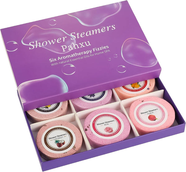 Shower Steamers 6 Pack Set, Shower Bombs Tablets with Organic & Safe Essential Oils for Skin Moisturizing, Natural Bubble Bath Fizzy, Ideal Presents for Her, Girl, Wife, Mother, Women