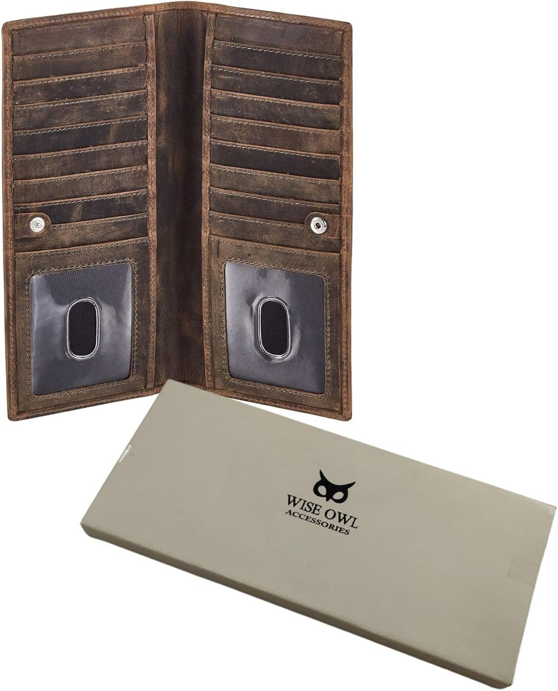 Long Wallet for Men Women Real Leather Bifold RFID Stylish Slim Handmade 2 ID Window Credit Card Holder in Gift Box