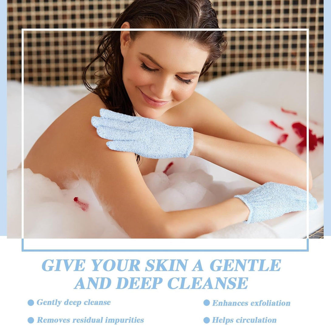 Ramede 30 Pair Exfoliating Glove Double Sided Exfoliating Bath Gloves Pack Nylon Colorful Shower for Men Women Beauty Spa Massage Shower Deep Clean Body Skin Bathing Scrubber Disposable(Sky Blue)