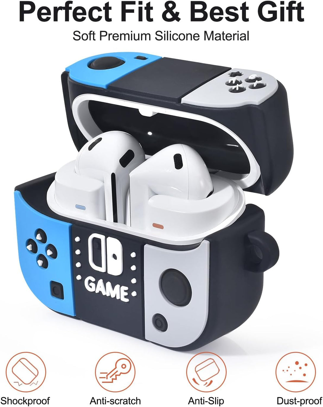 KOREDA Compatible with Samsung Galaxy Buds 3 Case & Galaxy Buds 3 Pro Case, Cute Funny Game Design Cartoon Soft Silicone Protective Cover with Keychain for Teens Boys Men Women (Black/Blue)