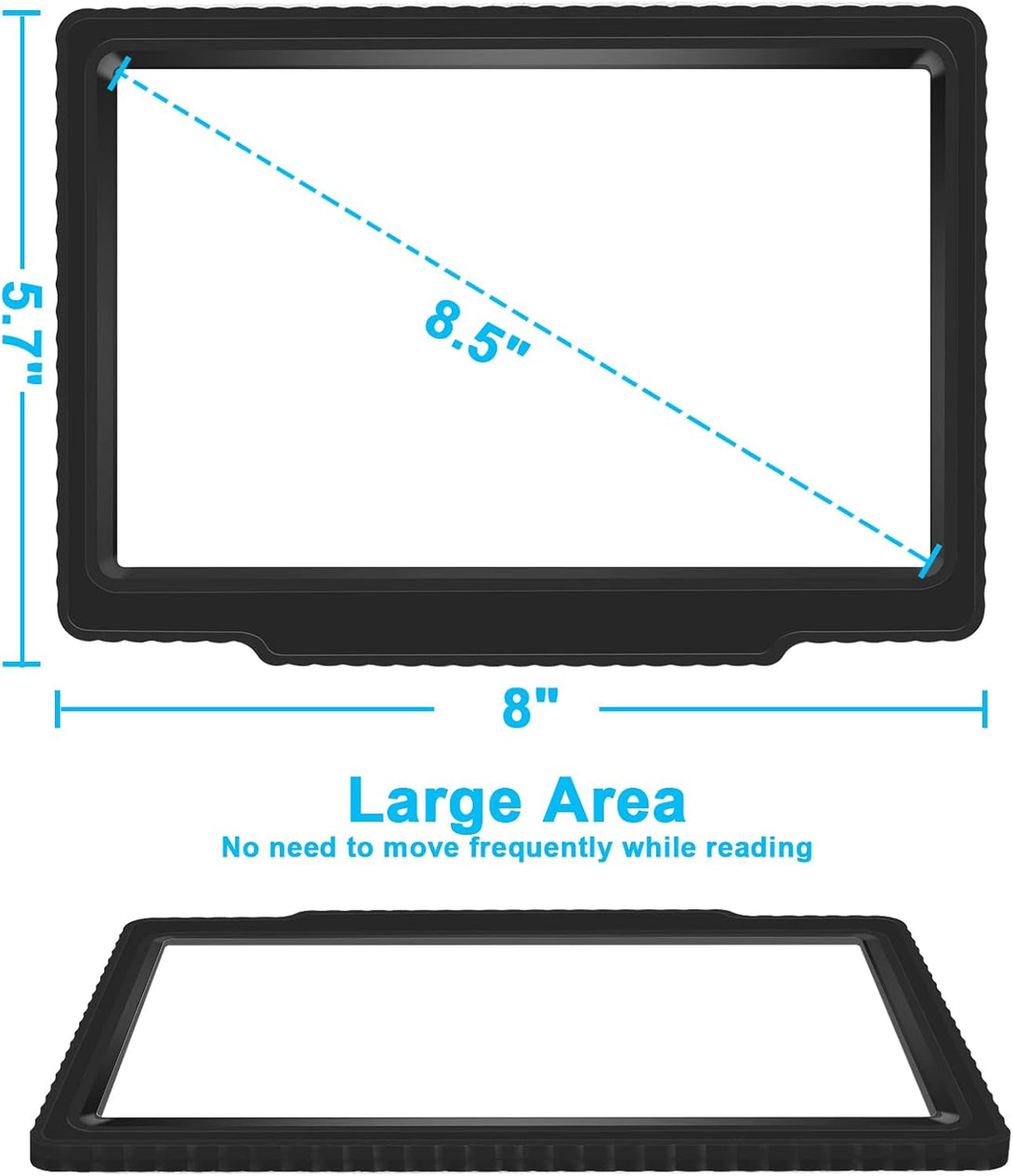 5X Full-Page Magnifying Glass for Reading, Black, Lightweight, 5.7" X 8" Viewing Area, 5X Magnification, Optical-Grade Lenses
