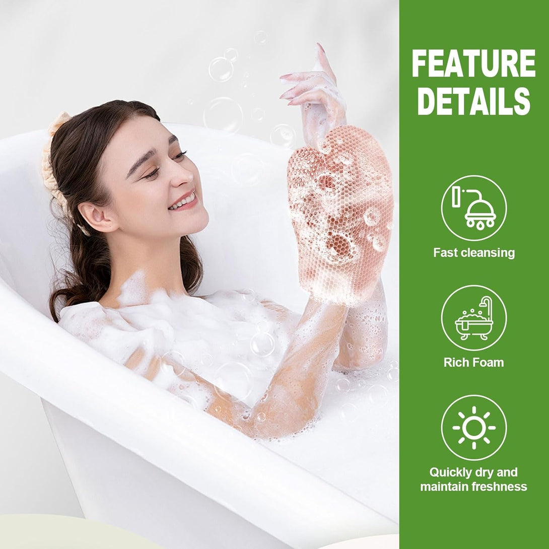 Honeycomb Exfoliating Bath Gloves - Microfiber for Enhanced Blood Circulation & Soft, Smooth Skin - Exfoliating Shower Mitt Sponges for All Skin Types (Pink - Glove)