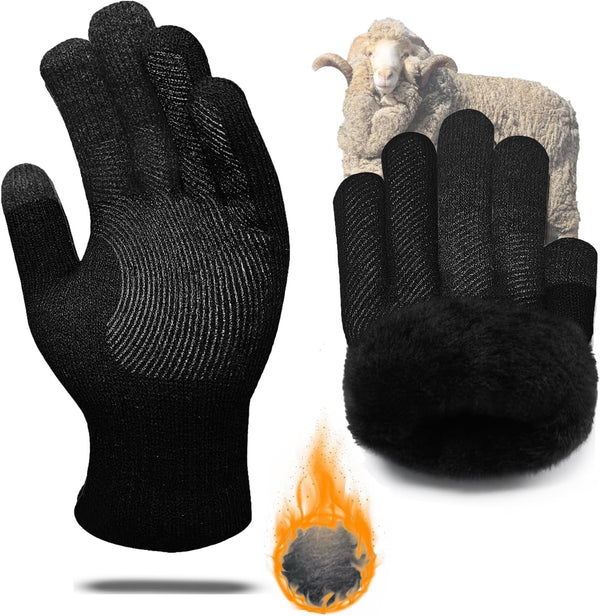 Winter Gloves Men Women, Thermal Merino Wool,6 Finger Touch Screen, Warm Fleece Lined for Christmas