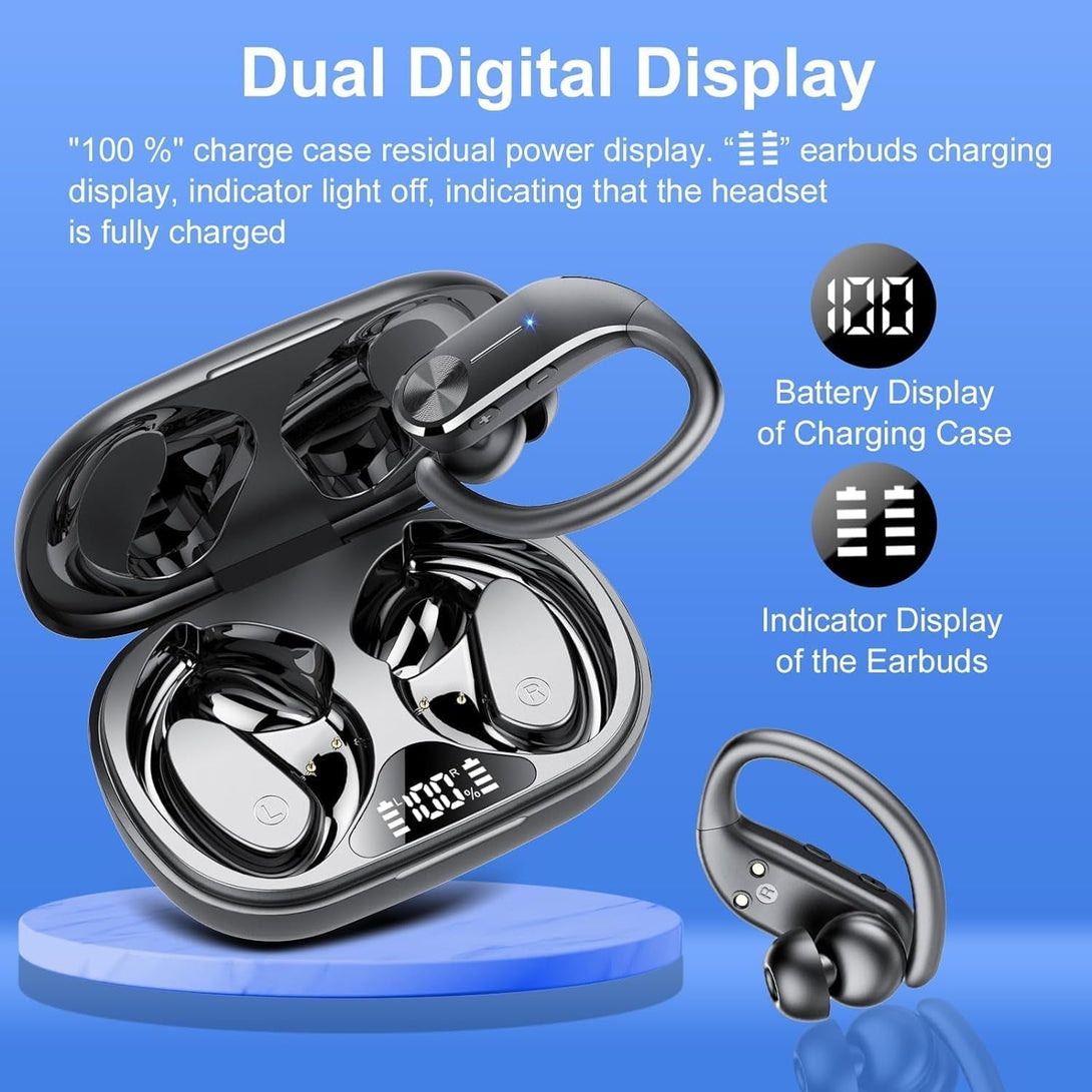 Ear Buds Wireless Earbuds Bluetooth 5.3 Hifi Stereo Running Headphones 68Hrs Playtime over Ear Headphones with Earhooks for Sport, LED Digital Display IPX7 Waterproof Usb C for Running/Workout