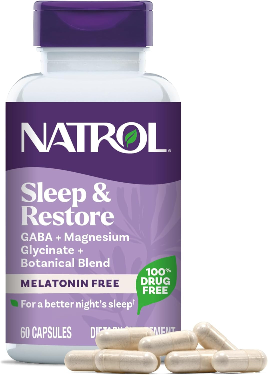 Natrol Sleep & Restore Capsules with Magnesium Glycinate 100Mg, GABA, Essential for Your Ultimate Restorative Sleep, Melatonin-Free, 30 Day Supply