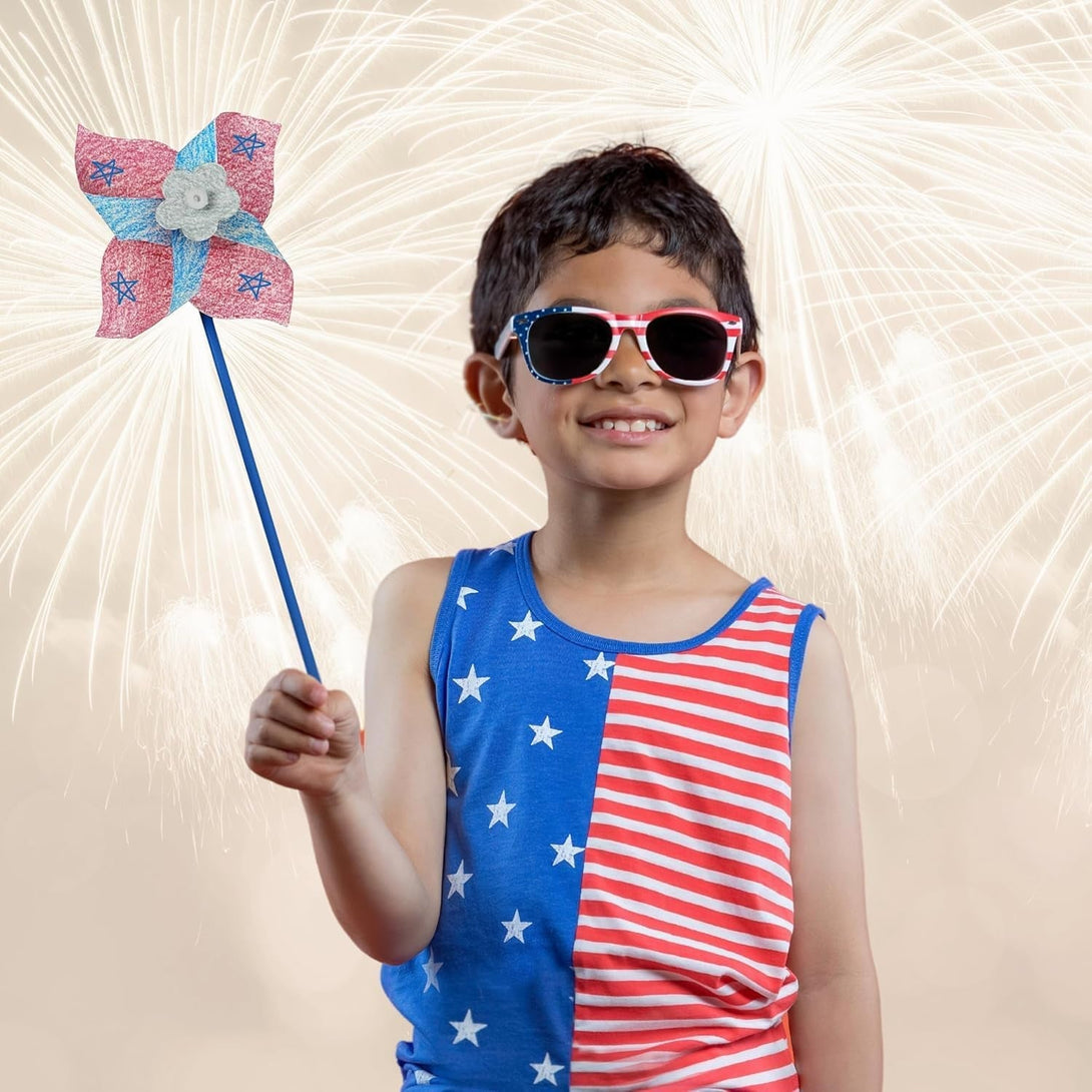 4E'S Novelty DIY Pinwheels Craft for Kids (24 Pack) Color Your Own White Pinwheels, Bulk Summer Craft Kit for Boys & Girls, July 4, Memorial Day Arts and Craft Party Activity